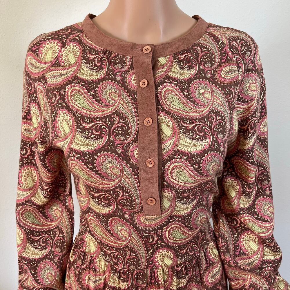 Vintage 70s / 80s‎ Paisley Dress Brown Red Midi // Size Medium - Picture 2 of 8